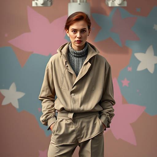 Modello che indossa un capo di abbigliamento con uno sfondo creativo, esempio di fotografia di moda
