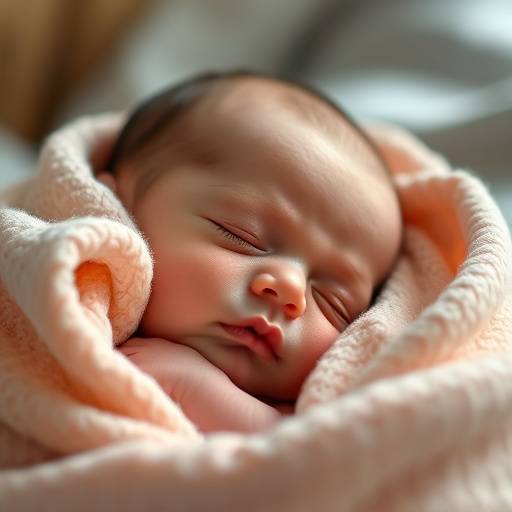 Primo piano di una neonata addormentata avvolta in una coperta morbida