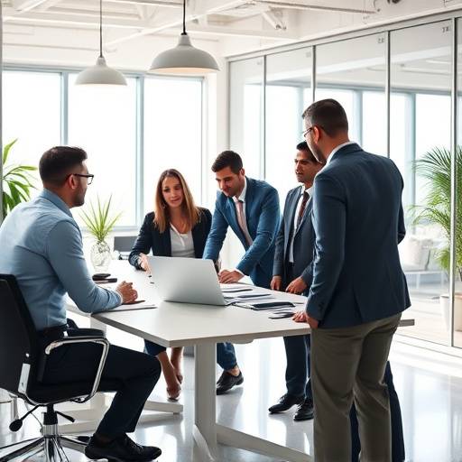 Team di professionisti che lavorano in un ufficio moderno e luminoso
