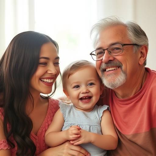 Un ritratto intimo e luminoso di una famiglia sorridente, dove ogni membro irradia gioia.